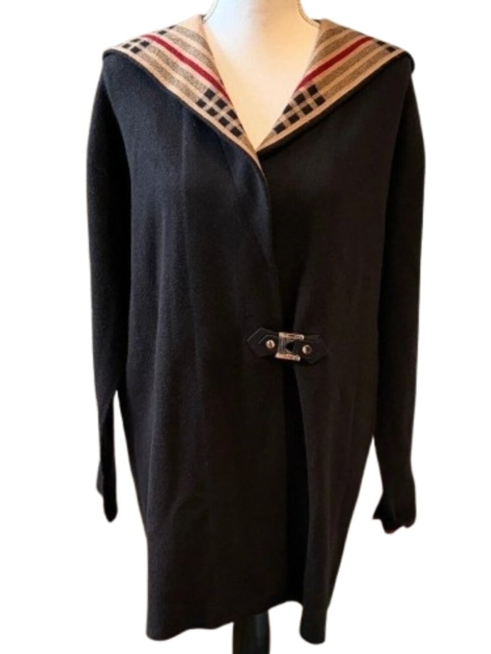 NWT Anne Klein Womens Size XL Black Hooded Longline Knit Cardigan Sweater NEW